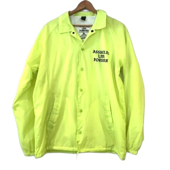 A**holes Live Forever Neon Yellow Snap Front Jacket Hi-Vis Rain Jacket XL - Picture 1 of 5